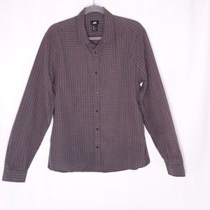 💎H&M Mens Button Down Shirt Charcoal Gray Plaid Size Large